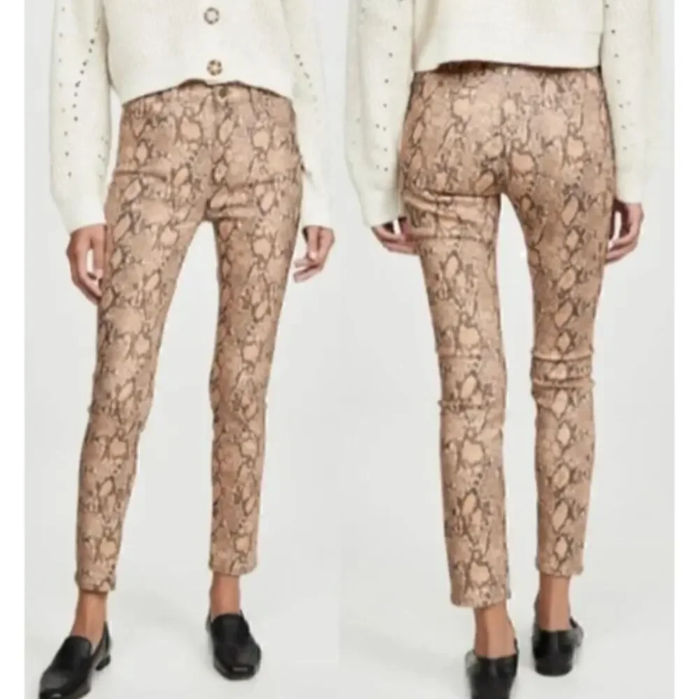 Frame Le High Jeans Coated Python High Rise Skinny Fit Crop Brown Tan NWT 25